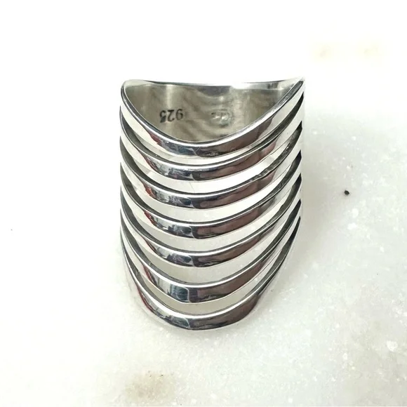 Boho Magic Curved Multi Layer Sterling Silver Full Finger Statement Ring - Picture 14 of 16